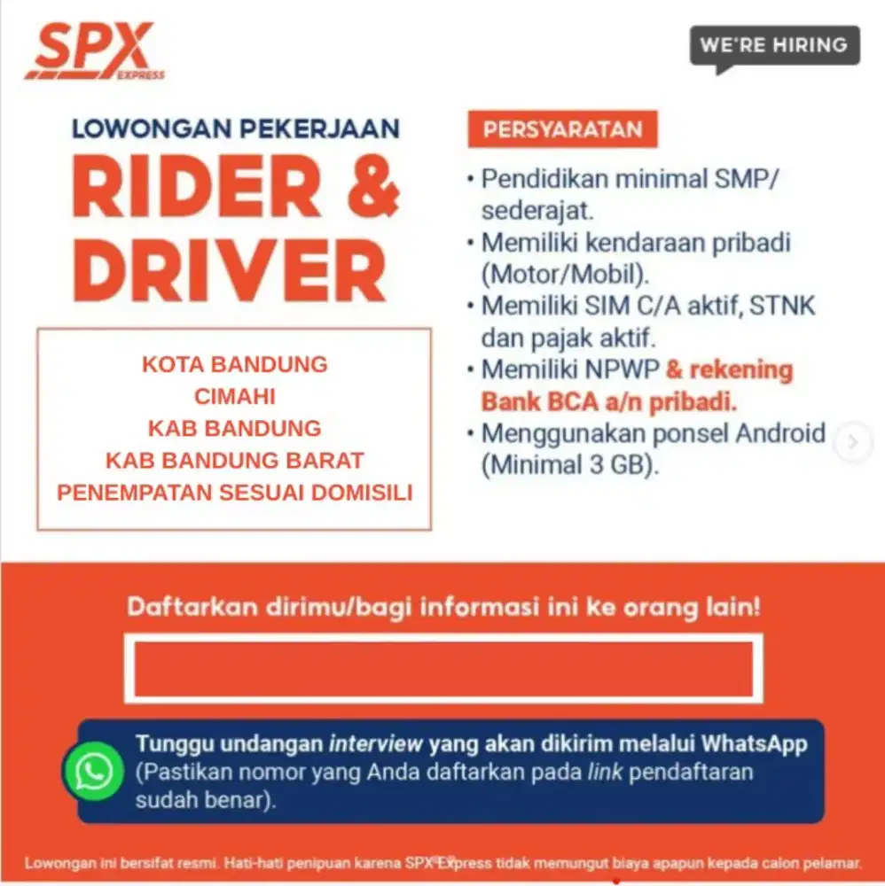 Lowongan Pekerjaan Mitra kurir Spx Express