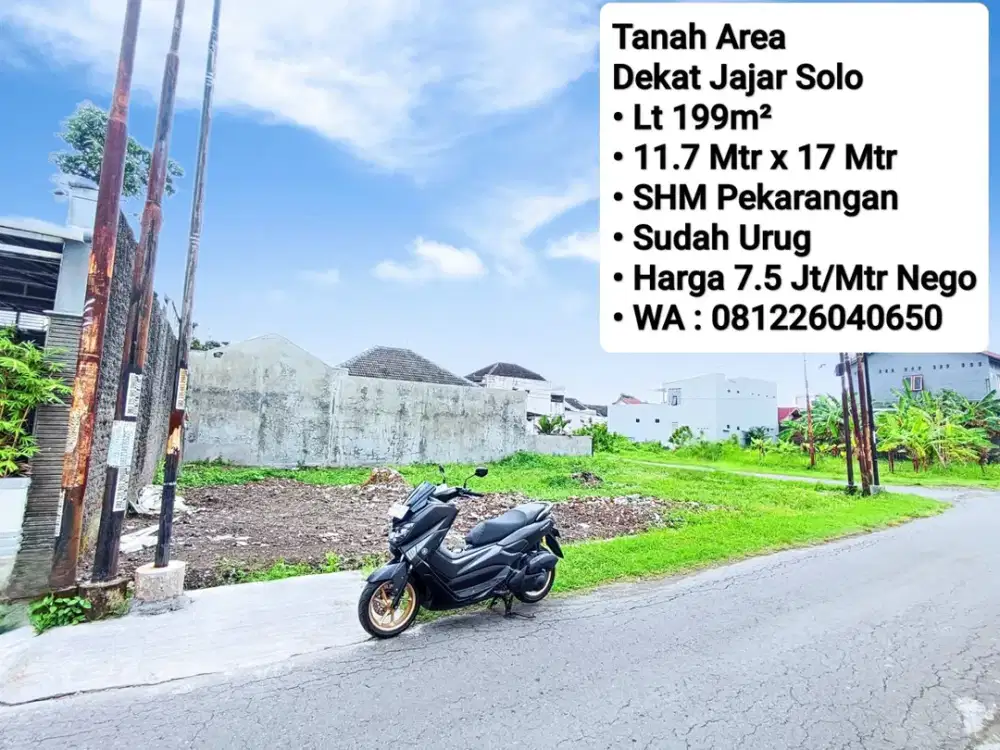 Jual Tanah Siap Pakai Area Solo, Dekat Manahan, Hook 2 Muka