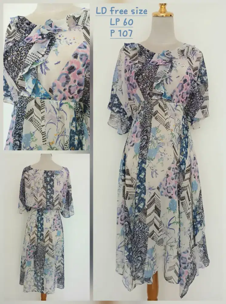 Baju terusan dress sifon Eral size 8 (L-XL), preloved