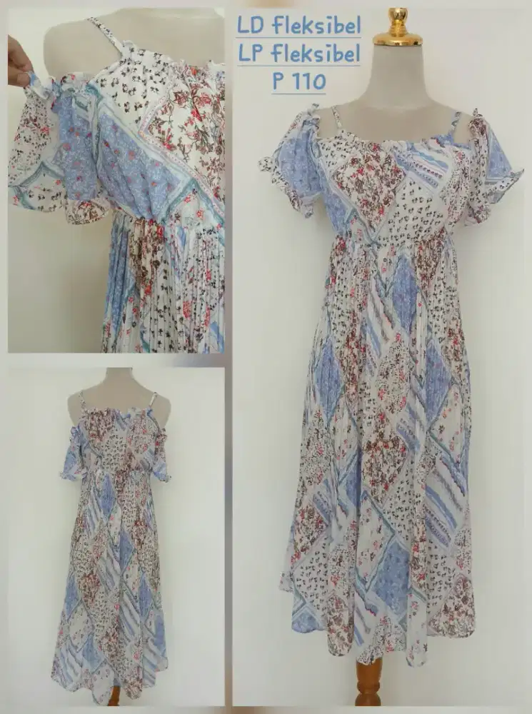 Baju terusan dress sabrina sifon size L-XL, preloved