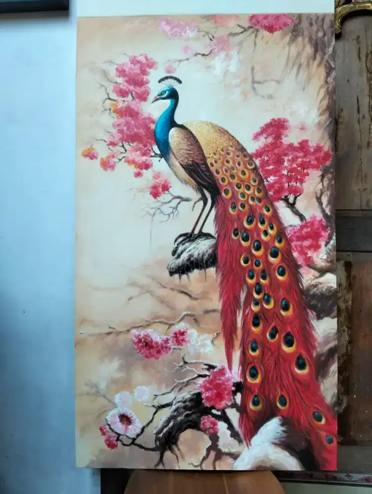 Dijual lukisan kanvas burung merak 90x130 cm