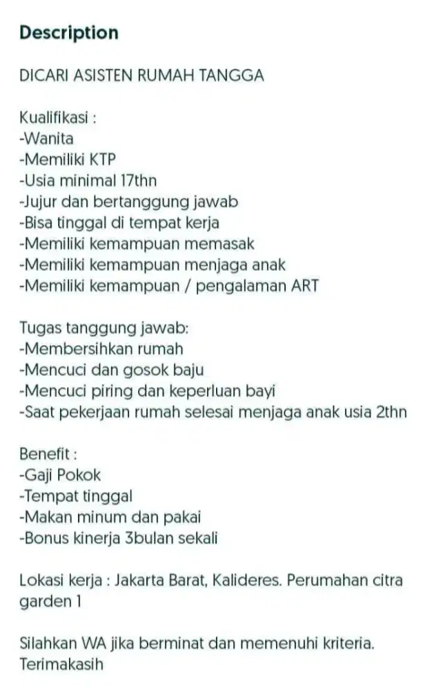 DICARI ART TINGGAL DIRUMAH