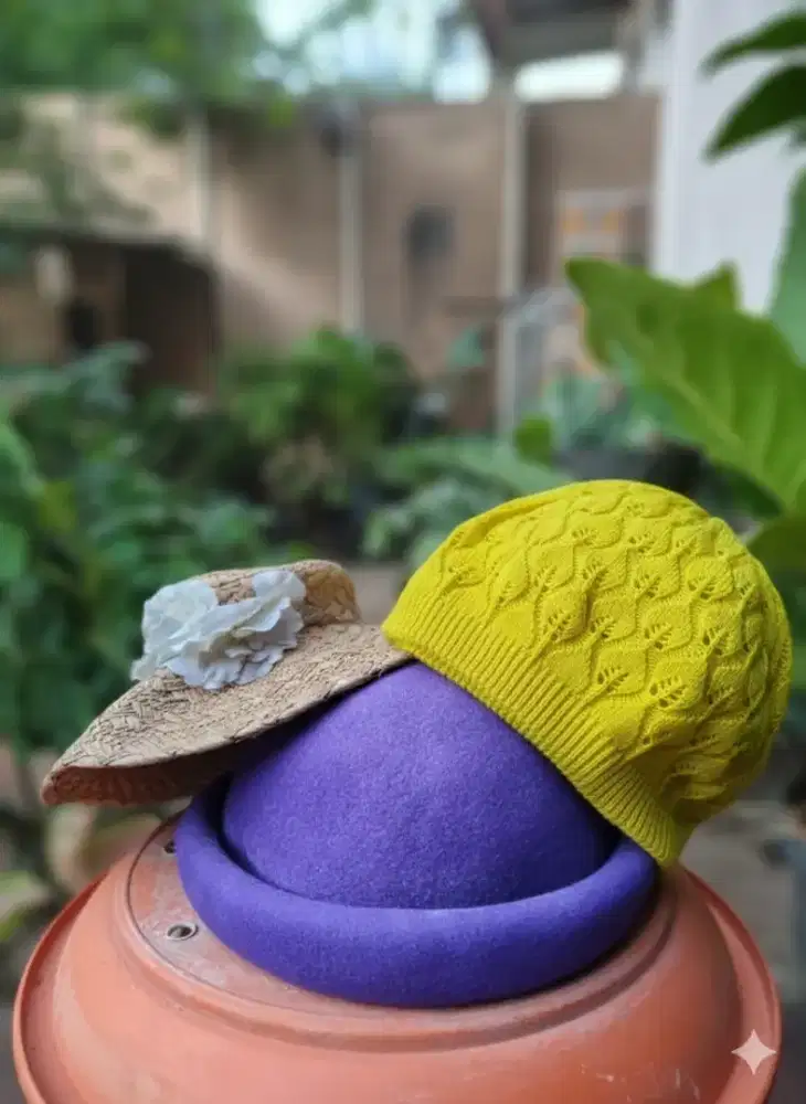 TOPI H&M Lavender, FOREVER 21 Coklat, FOREVER 21 Mustard