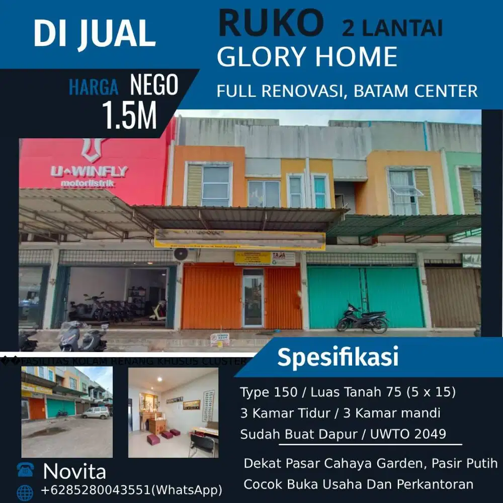 Ruko 2 Lantai Siap Pakai & Full Renovasi GLORY HOME Batam Center