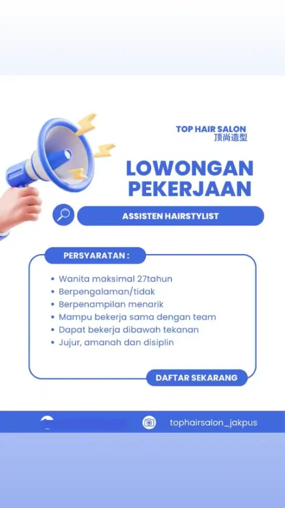 DIBUTUHKAN ASSISTEN HAIRSTYLIST