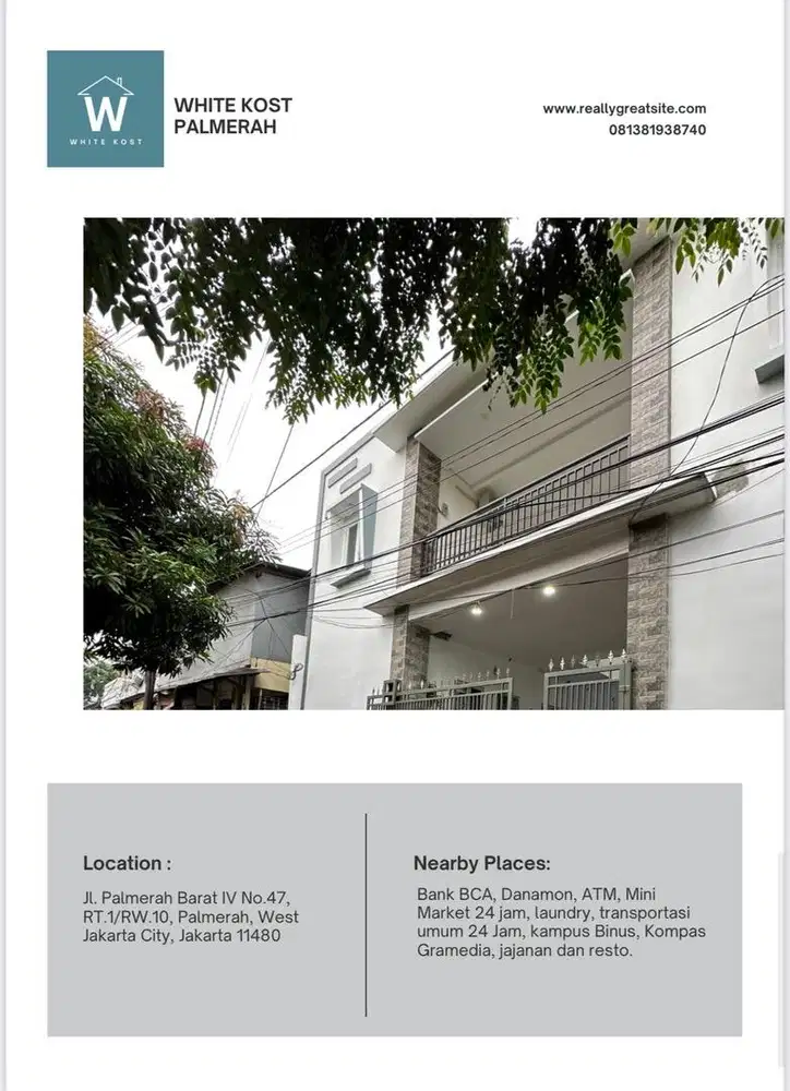 White Kost Palmerah available 3 room