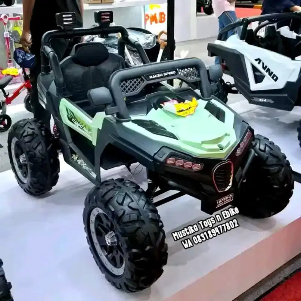 Promo Mobil Aki Jeep Racer Speed sudah ban karet besar, 12v, garansi