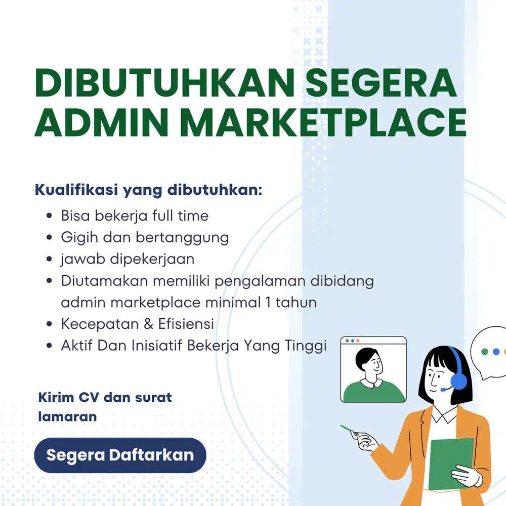 Dibutuhkan Admin Online Shop untuk ditempatkan di perusahaan kami di P