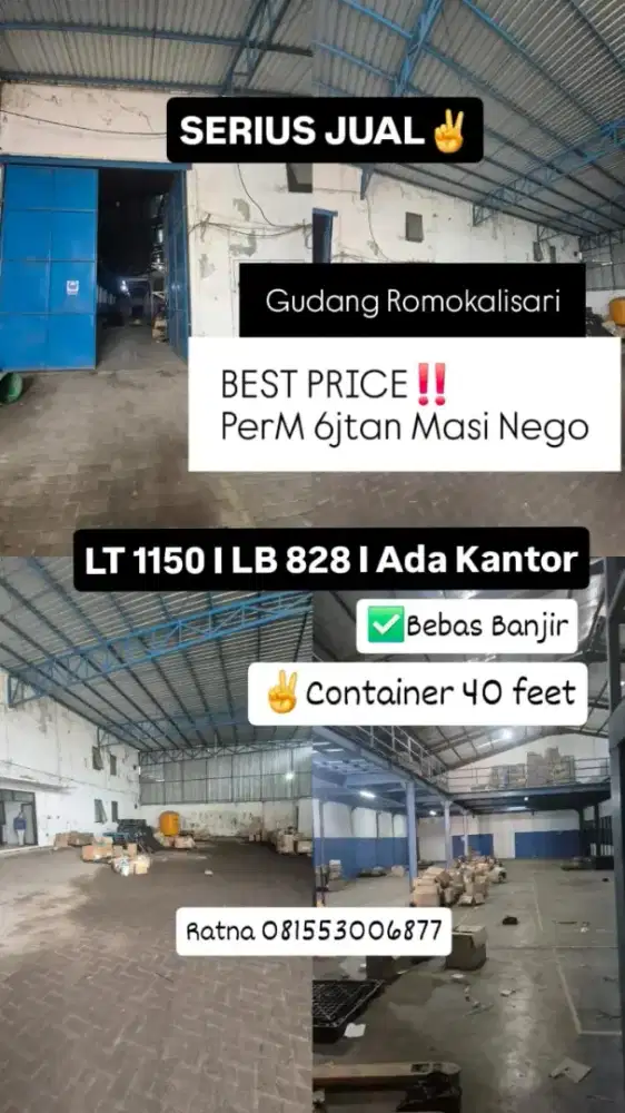Dijual Cepat Gudang Romokalisari Gresik