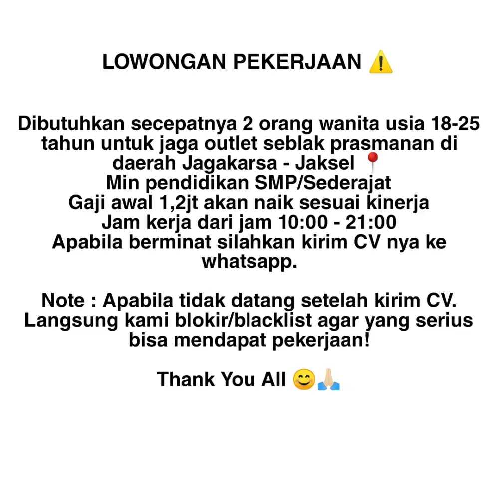 Dibutuhkan Secepatnya!