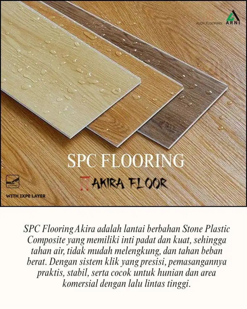 SPC Flooring Akira Motif Wood Series tebal 4mm + 1,5mm | Lantai Klik |