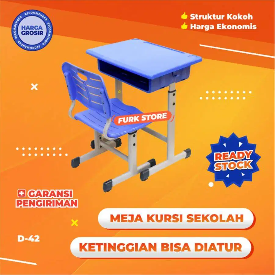 D42 Meja Kursi Bangku Besi SD Murah Minimalis, Bangku Kuliah Belajar