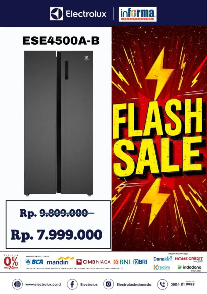 Kulkas side by side UltimateTaste 700 475L - Besi hitam
ESE4500A-B