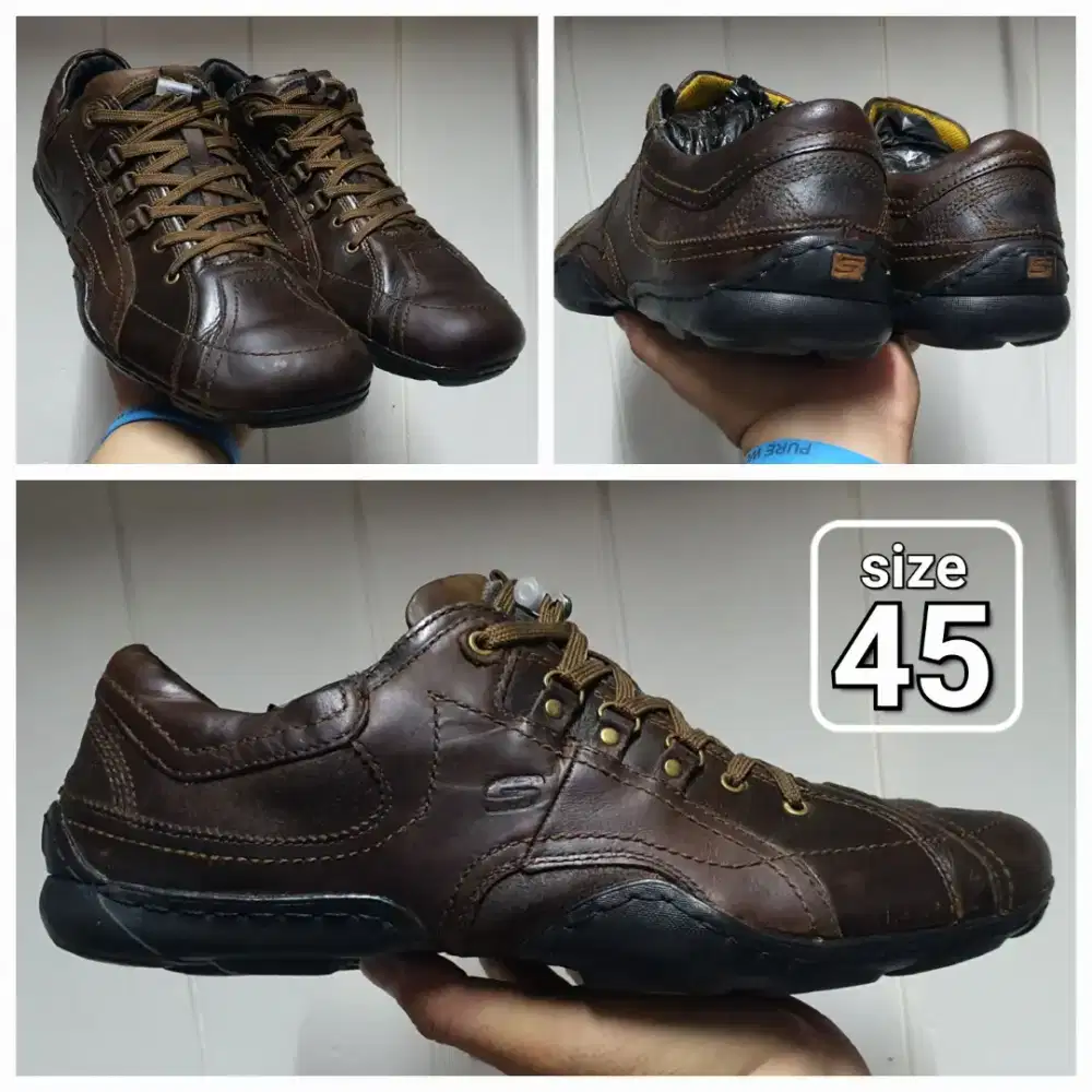 Sepatu kulit kulas low Skechers brown size 45 Second original