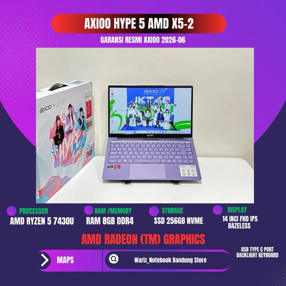 AXIOO HYPE 5 AMD X5-2 AMD RYZEN 5 7430U RAM 8GB DDR4 SSD 256GB NVME 14