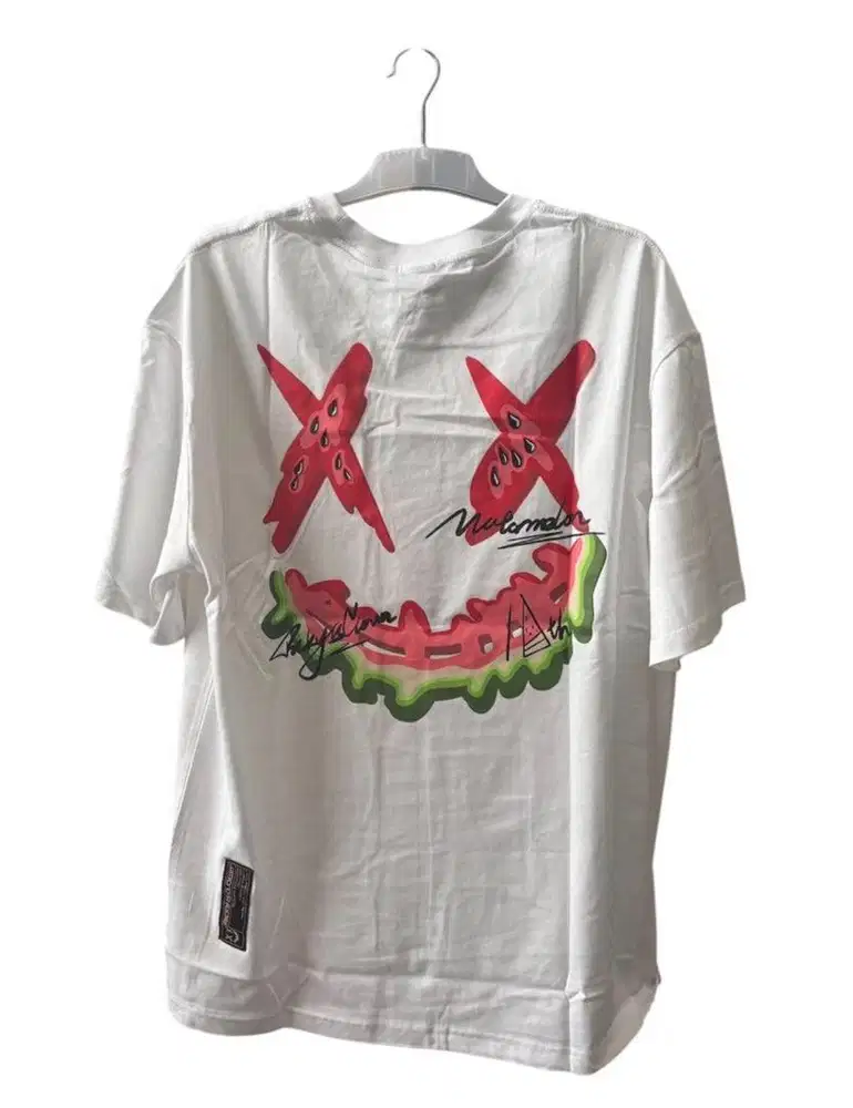 Kaos preloved bal putih xl back warna semangka RIC ricky is clown