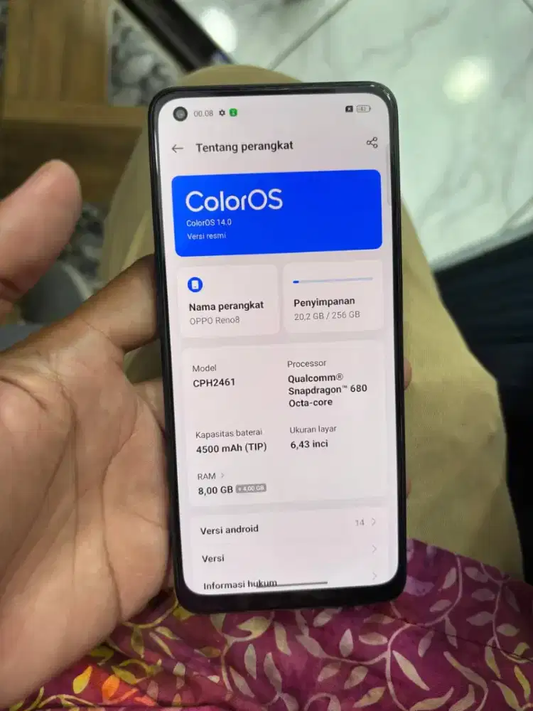 Oppo Reno 8 8+4/256 resmi msih bgus lngkp no minus bs tker tmbh