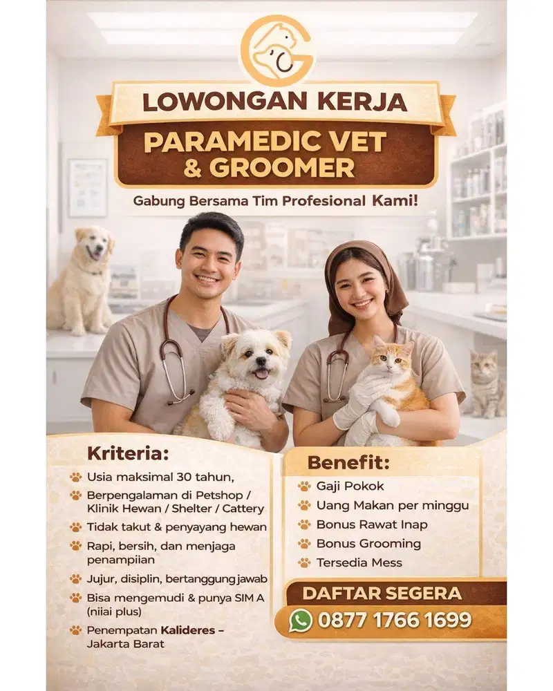 Lowongan Kerja Paramedic Vet & Groomer