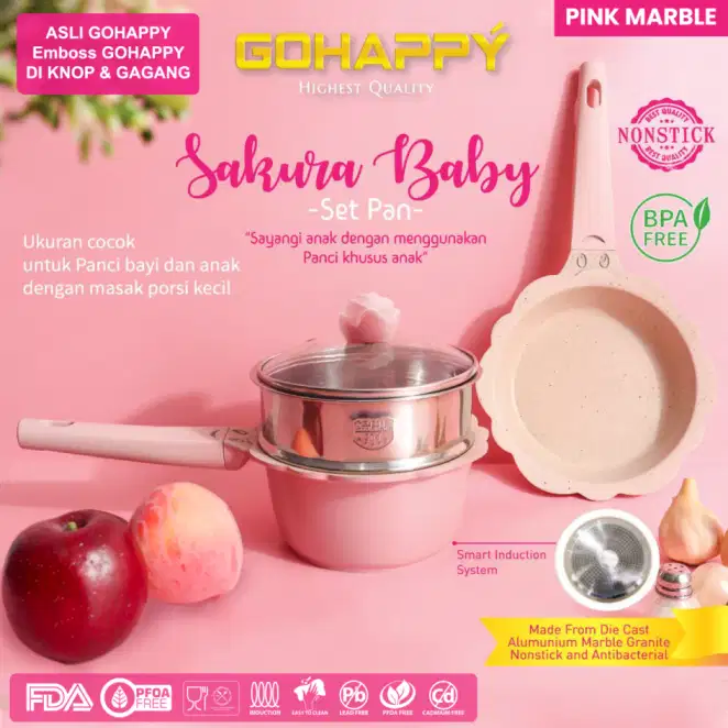 GOHAPPY Baby Pan MPASI 4 PCS Panci Bayi Marble Anti Lengket Aman PFOA