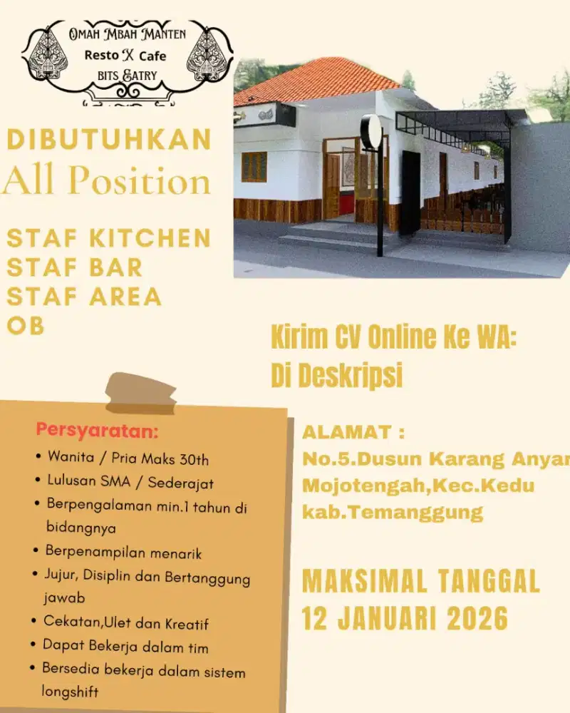 Lowongan kerja cafe & testo