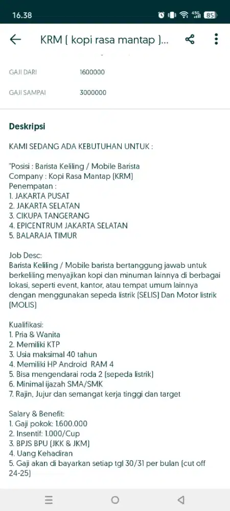 barista keliling untuk penempatan sesuai domisili