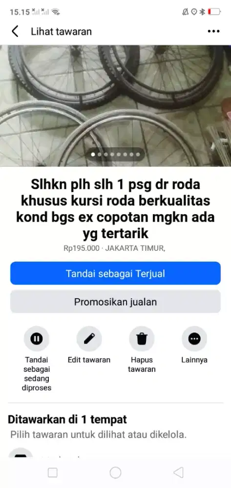 Slhkn plh slh 1 psg dr kelengkapan kursi roda kond bgs ex copotan