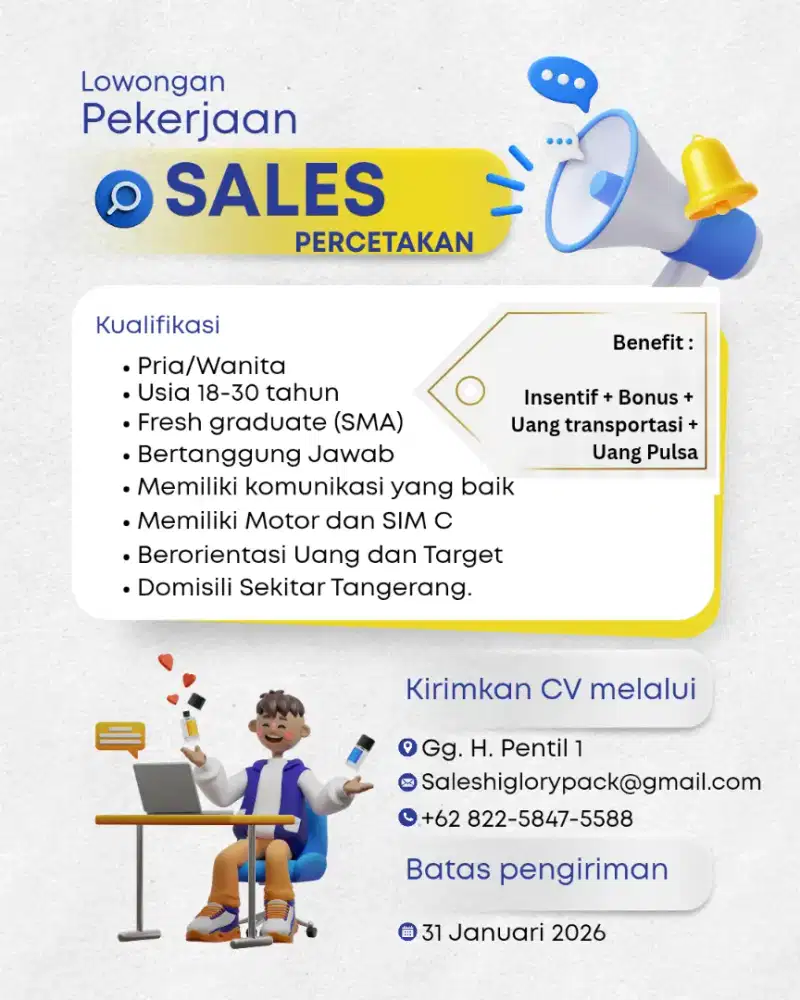 Lowongan kerja Sales Representative/Freelance