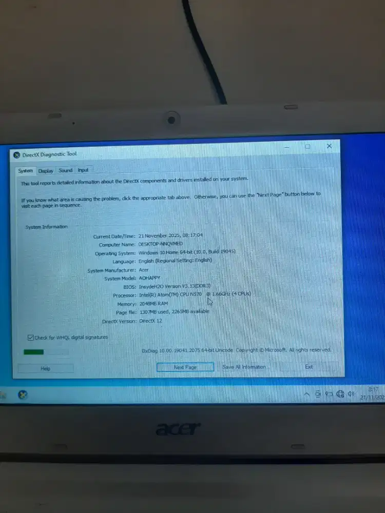 NOTEBOOK ASPIREONE HAPPY