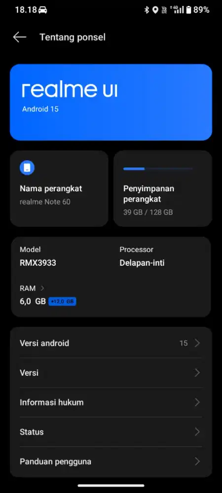 JUAL REALME NOTE 60 6+12 12GB