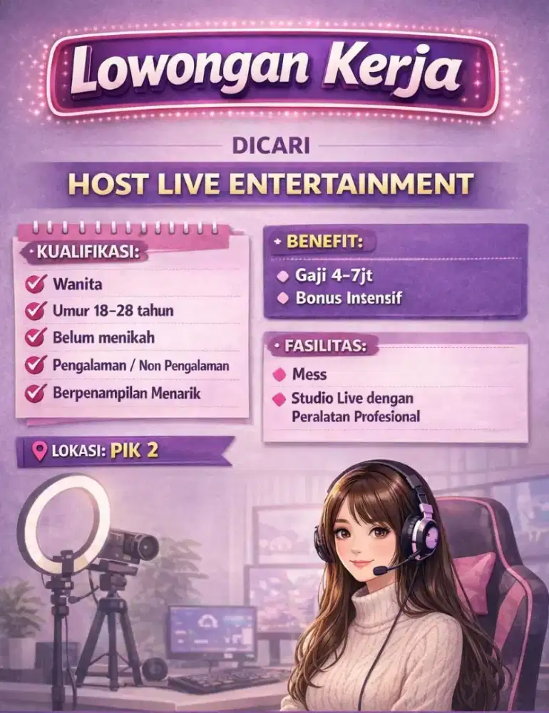 DIBUTUHKAN SEGERA!! HOST LIVE ENTERTAINMENT