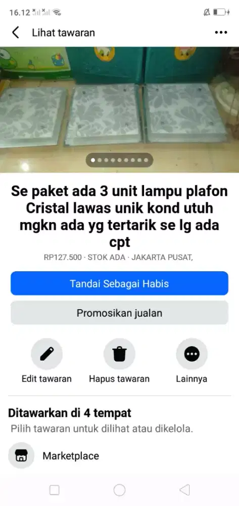 Se paket lampu plafon lawas kaca Cristal antik unik kond bgs murah sj