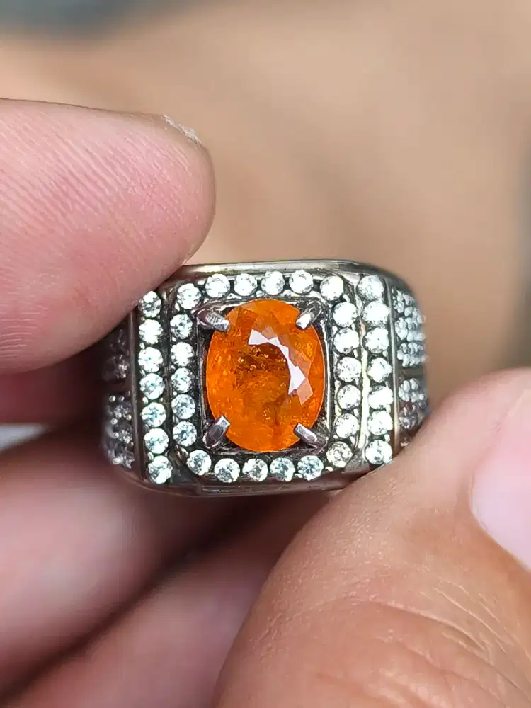 Cincin batu Garnet spessartite 3.08 crat ring perak memo GGL
