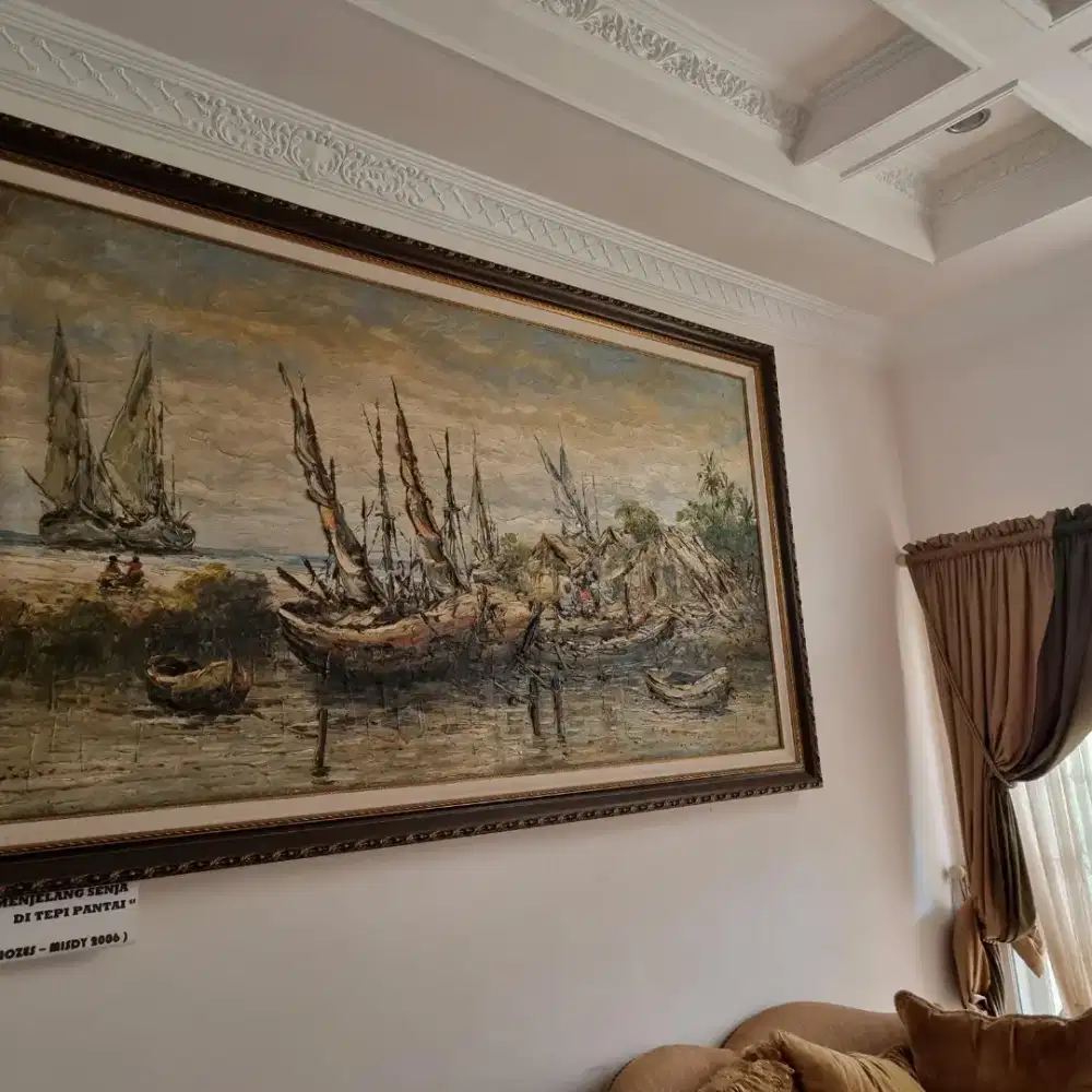 3 Lukisan kanvas karya Mozes Moses Misdy Tema Kampung Nelayan