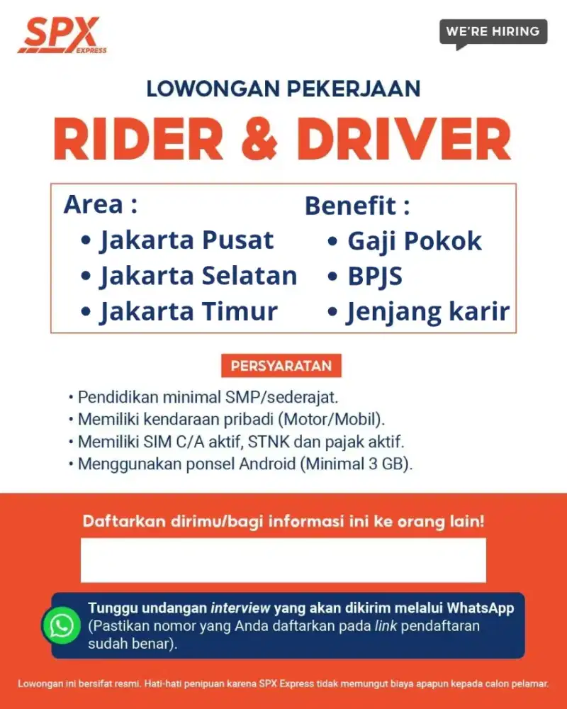Lowongan Kurir Rider & Driver