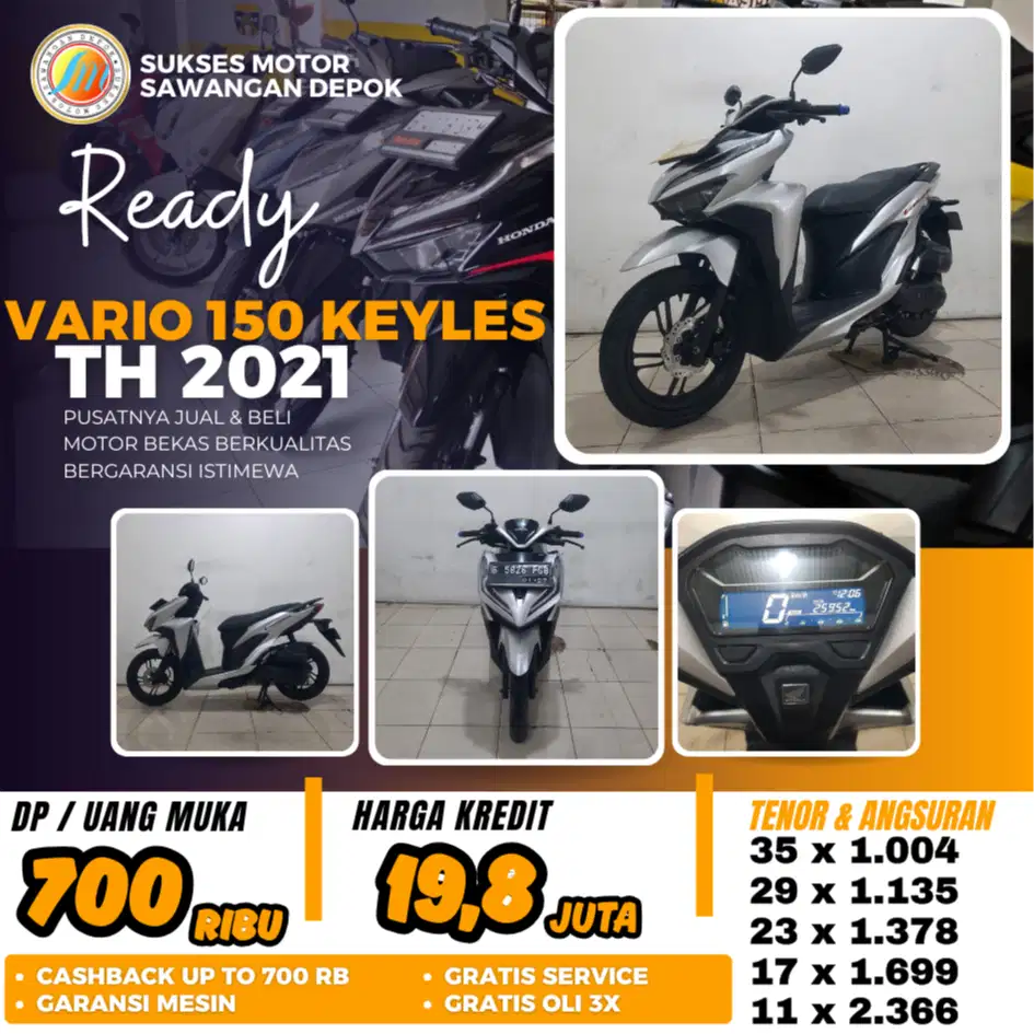 DP 700 BERGARANSI HONDA NEW VARIO 150 KEYLES TH 2021 BISA CASH KREDIT