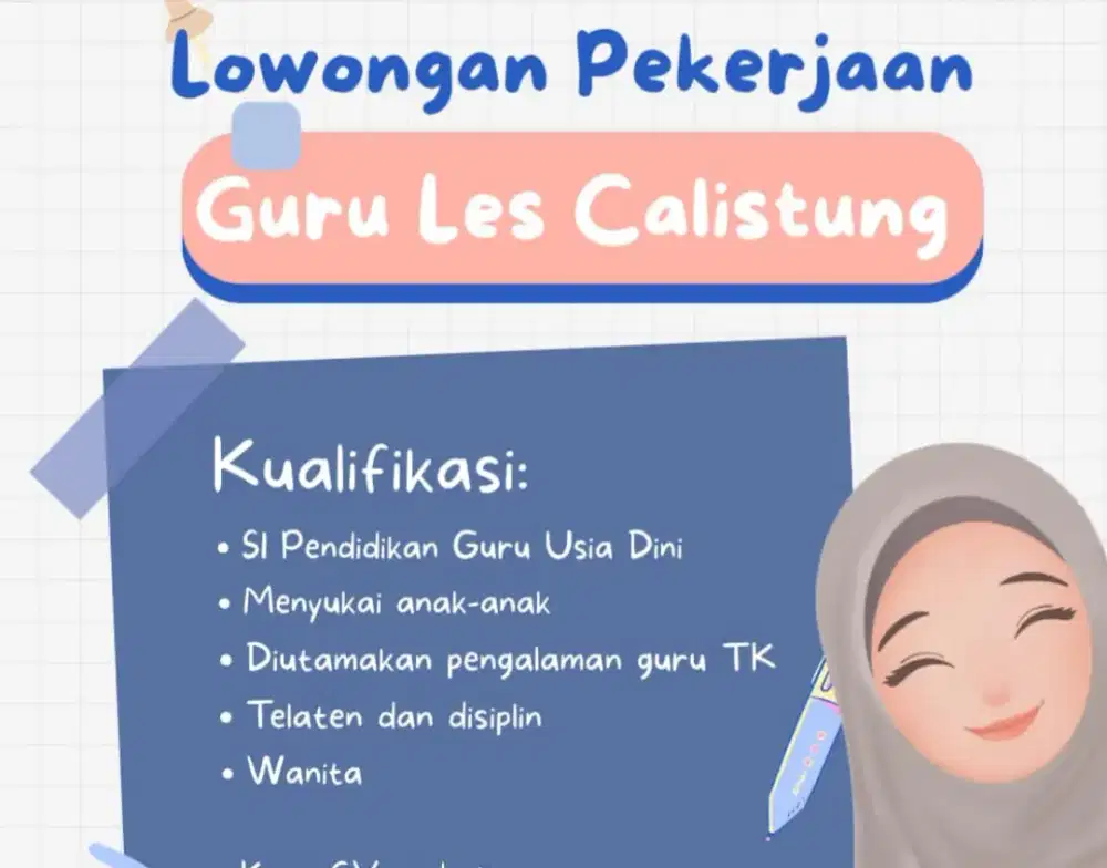 Lowongan guru calistung/guru TK/guru Paud
