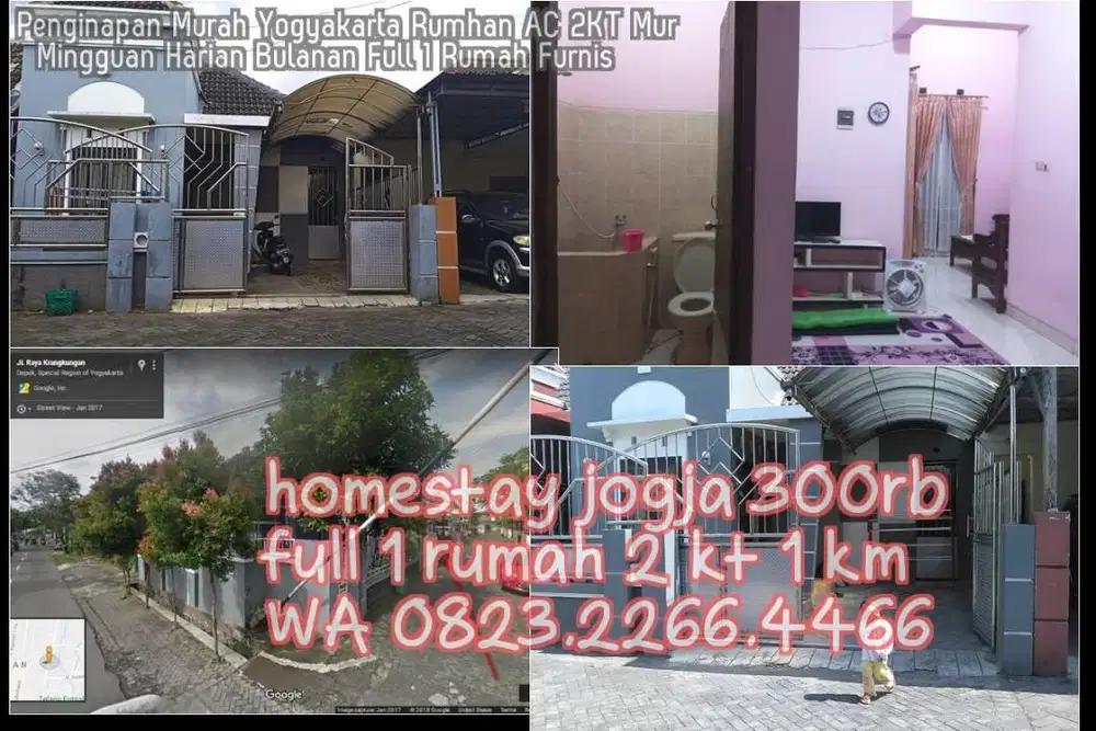 Penginapan Murah Yogyakarta Rumhan AC 2KT Mur  Mingguan Harian Bulanan