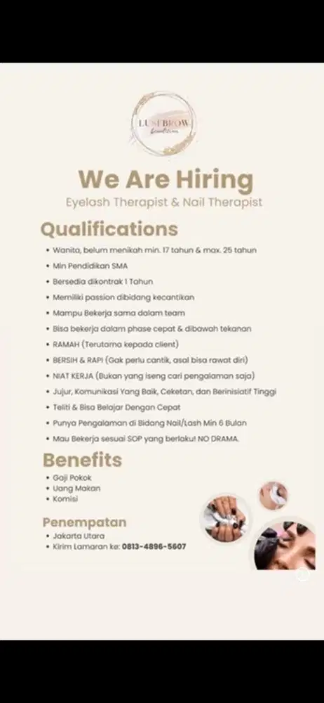 dicari nail & eyelash extension &lash lift berpengalaman