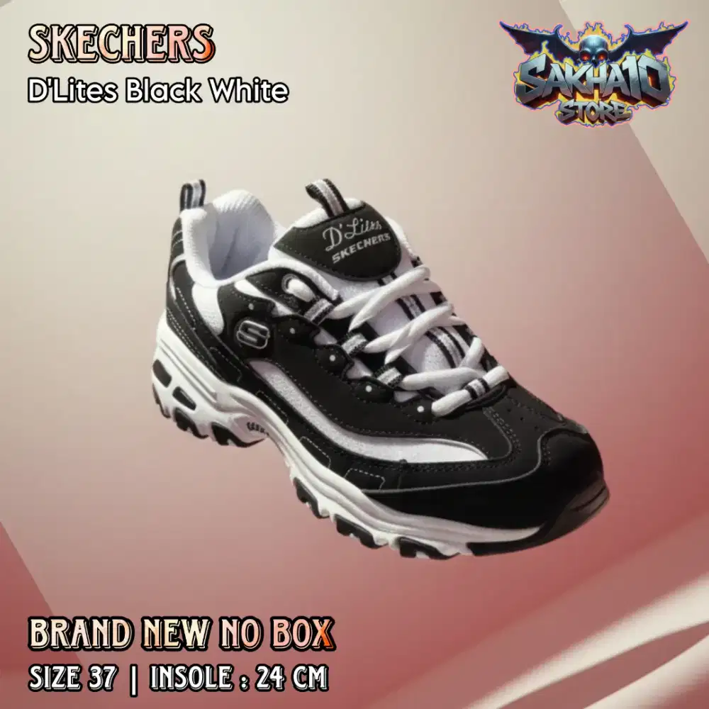 SEPATU SEKOLAH SKECHERS DLITES ANAK/DEWASA COWO/CEWE HITAM PUTIH