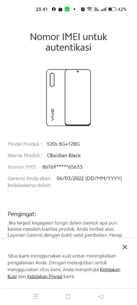 Vivo y20s ram 8/128 normal semua nya msh original semua batangan saja