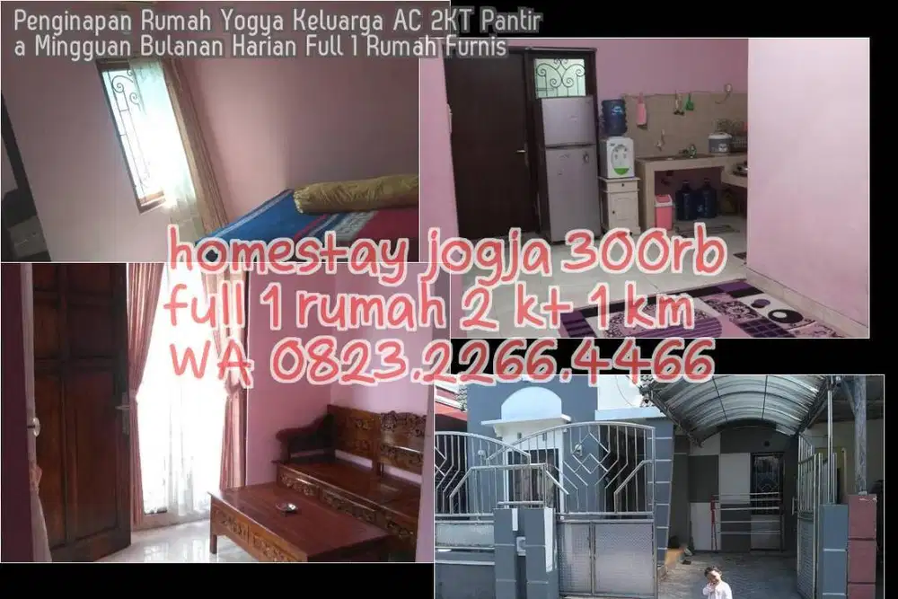 Penginapan Rumah Yogya Keluarga AC 2KT Pantira Mingguan Bulanan Harian