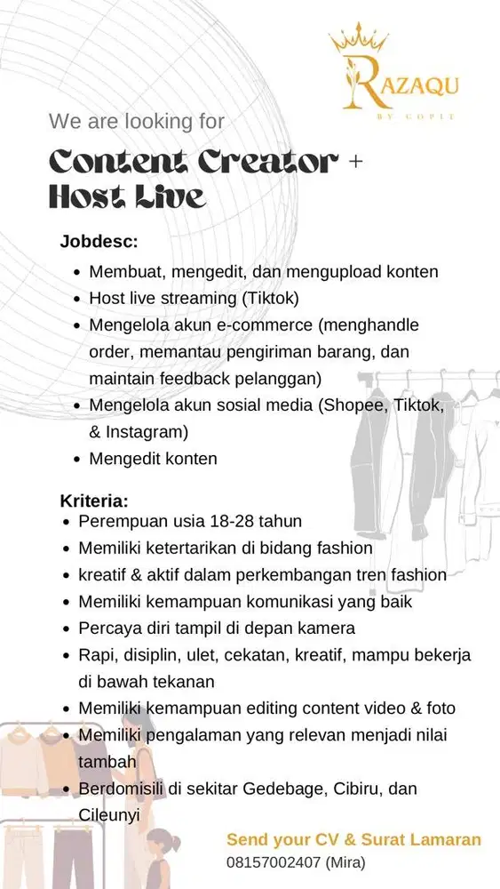 Konten Kreator + host live / host live + penjaga toko