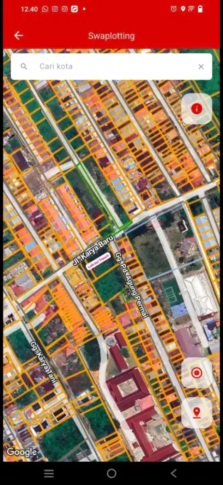 Tanah tepi jalan karya baru purnama ukuran 34 x 45