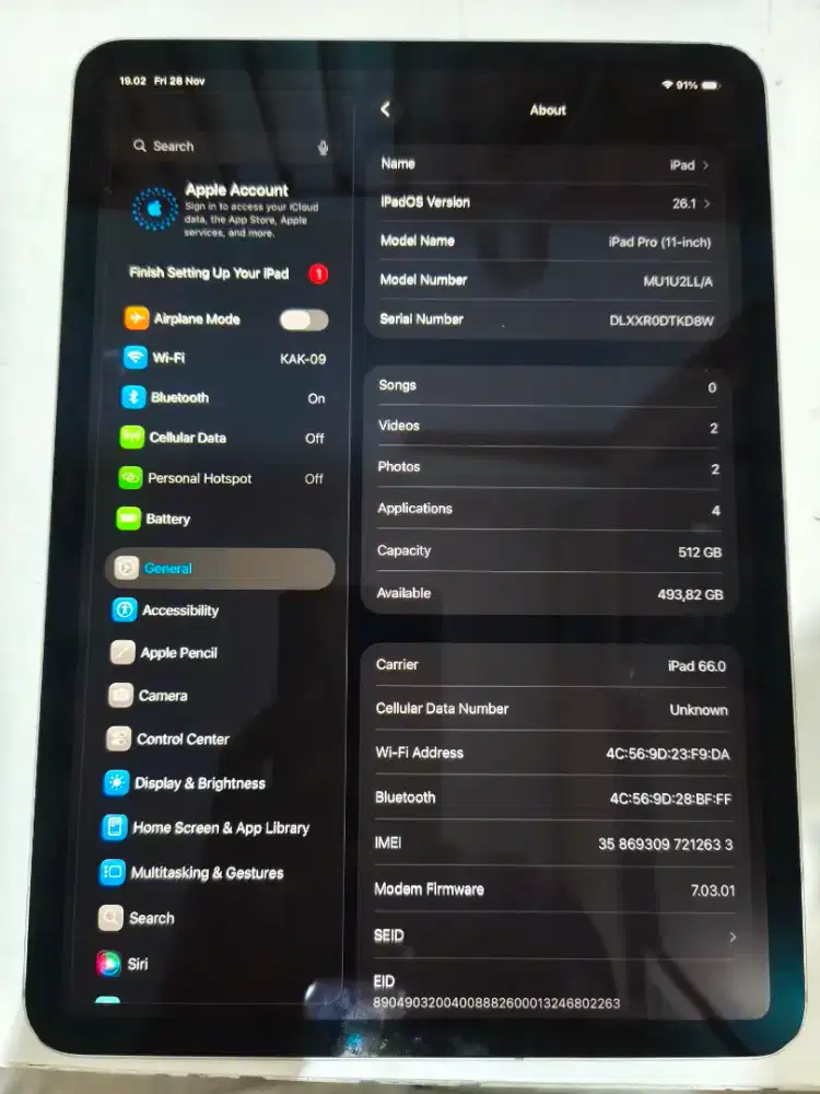 Ipad Pro 11inch Cellular+Wifi 512G