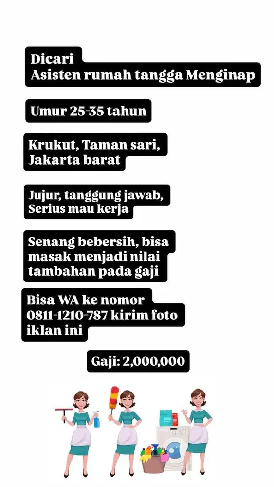 DICARI ASISTEN RUMAH TANGGA