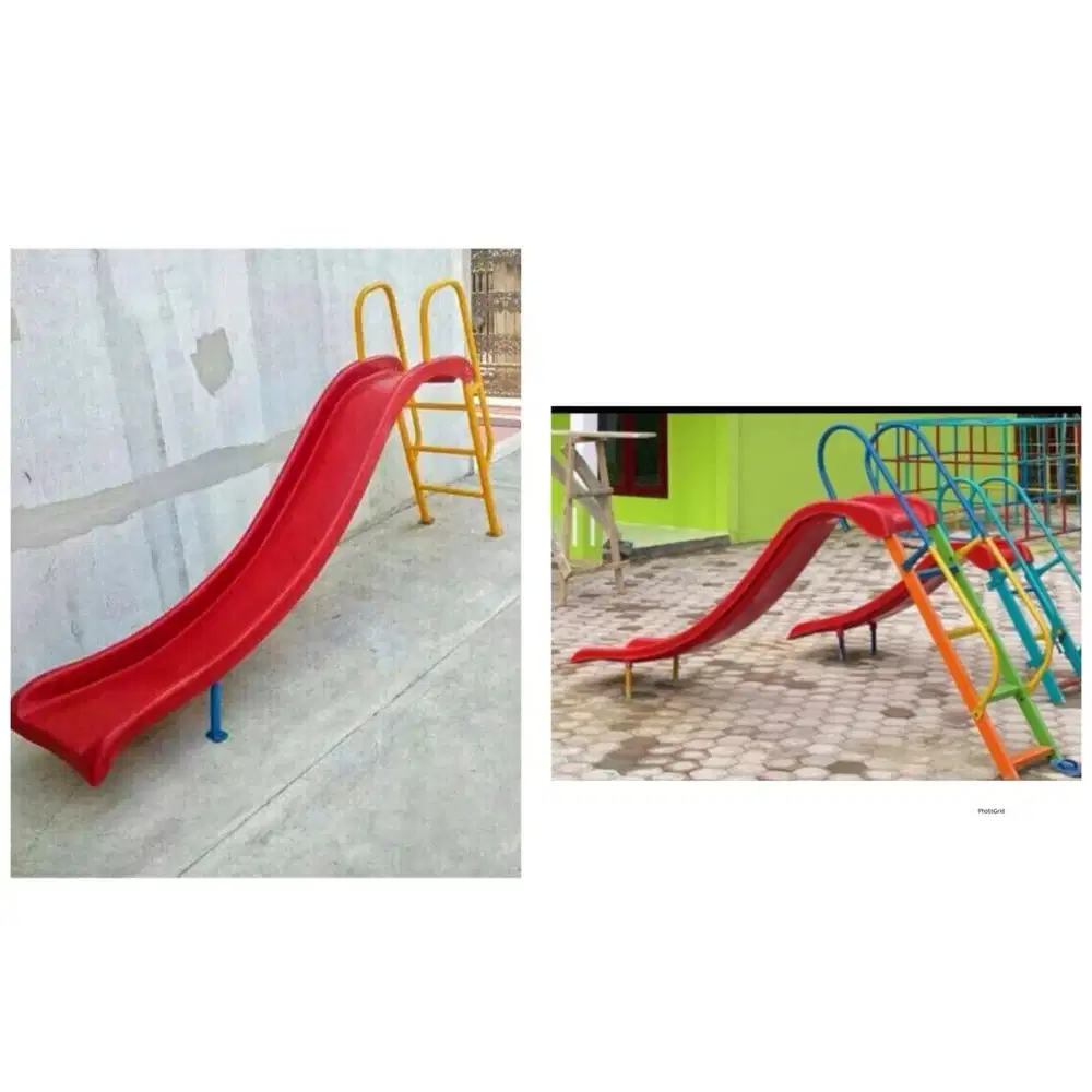 Perosotan, ayunan, jungkat jungkit, mainan playground, bola dunia dll