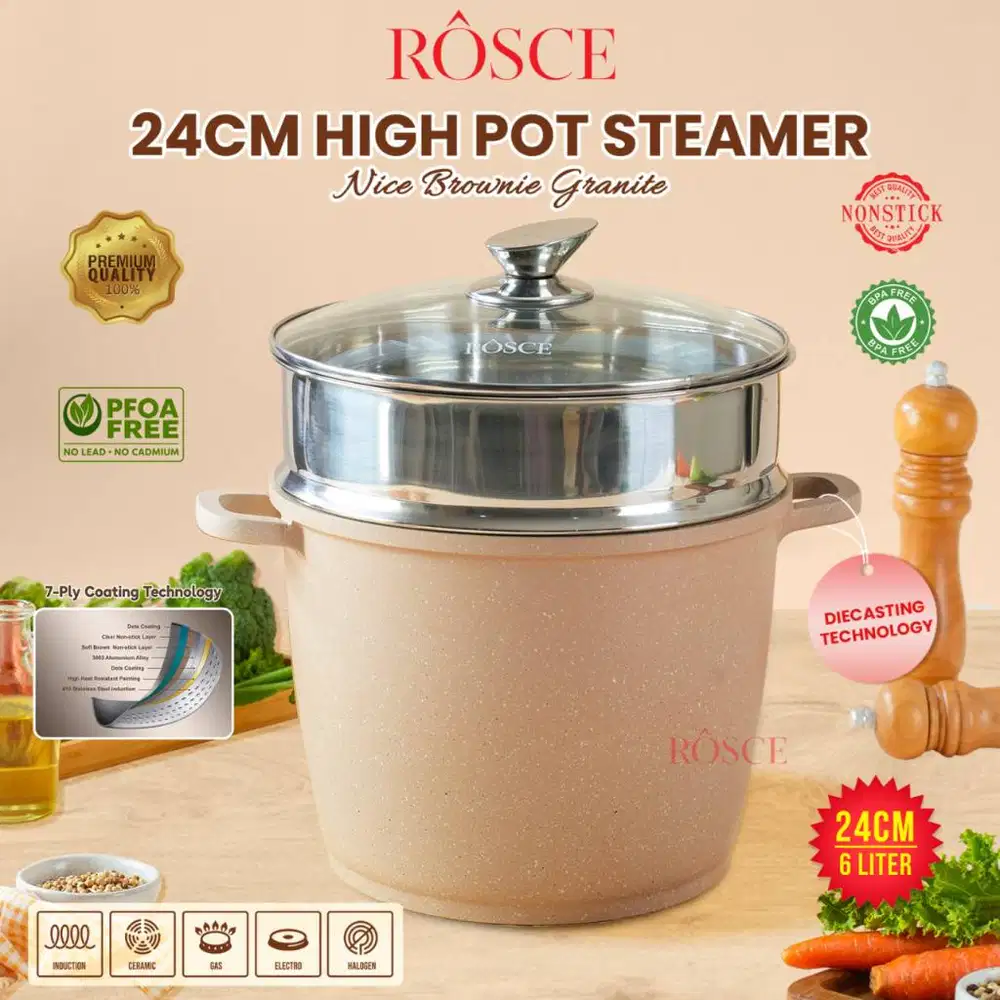 ROSCE Panci Tinggi High Pot 6L wajan stock pan granit Induction Glass