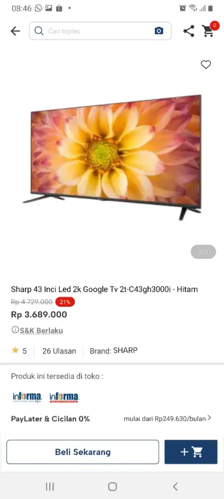 Sharp 43inch google tv