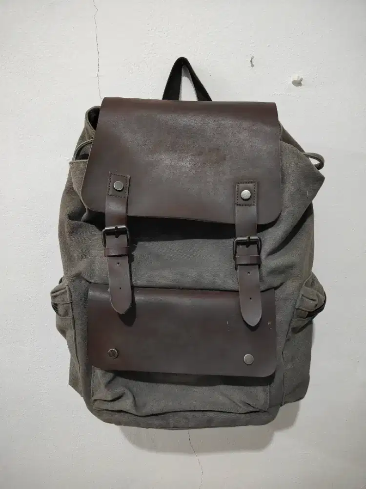 tas ransel canvas kombinasi kulit asli