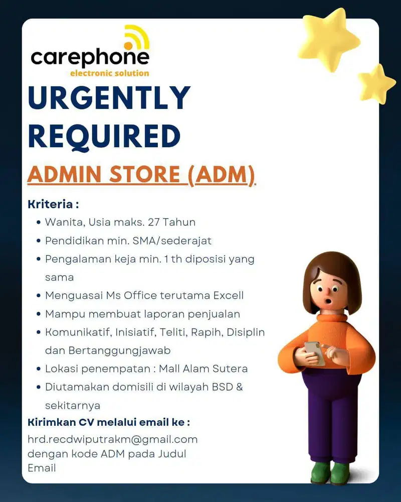 Lowongan Kerja Staff Admin Carephone (Xiaomi)